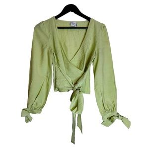 Princess Polly Alena Wrap Top in Sage Light Green Size US 2